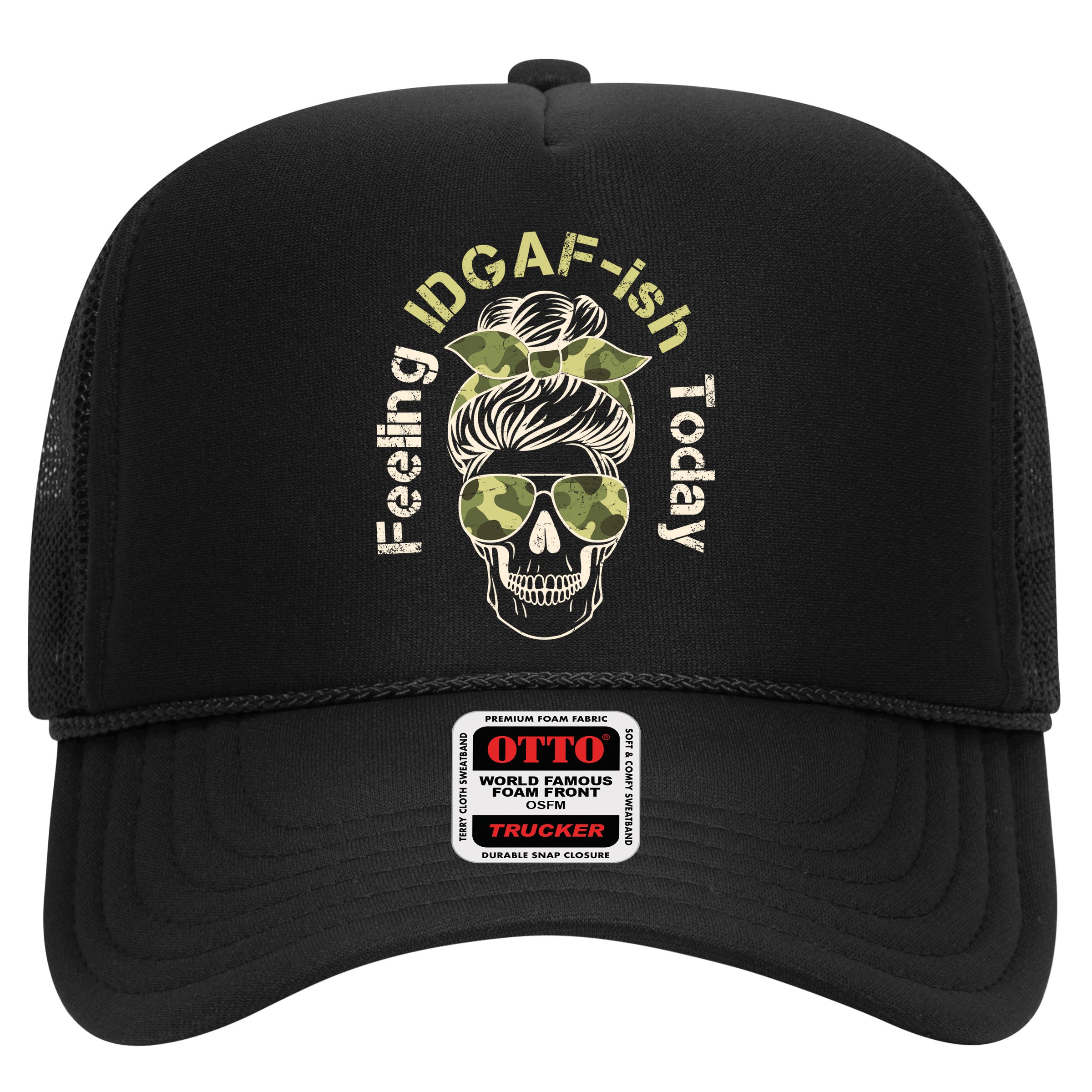 Feeling IDGAF-ish Today Army Print Hair Bun Skull Hat