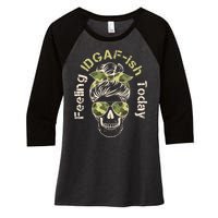 Feeling IDGAF-ish Today Army Print Hair Bun Skull Women's Tri-Blend 3/4-Sleeve Raglan Shirt