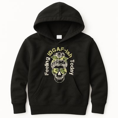Feeling IDGAF-ish Today Army Print Hair Bun Skull Kids Hoodie