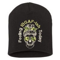Feeling IDGAF-ish Today Army Print Hair Bun Skull Short Acrylic Beanie