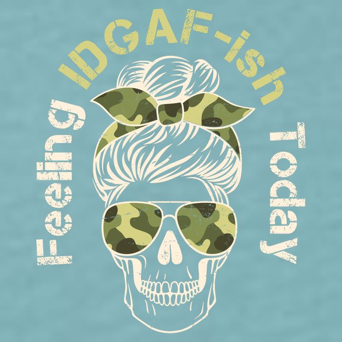 Feeling IDGAF-ish Today Army Print Hair Bun Skull Sueded Cloud Jersey T-Shirt