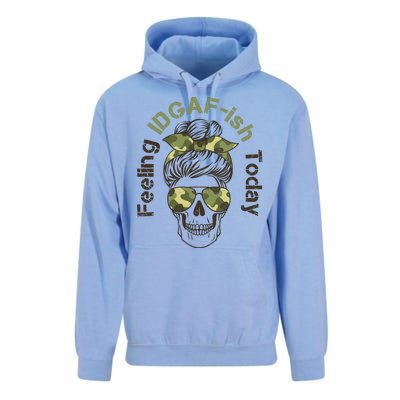 Feeling IDGAF-ish Today Army Print Hair Bun Skull Unisex Surf Hoodie