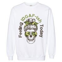 Feeling IDGAF-ish Today Army Print Hair Bun Skull Garment-Dyed Sweatshirt