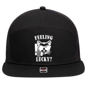 Feeling Luck Cat With Pistol Gun 7 Panel Mesh Trucker Snapback Hat