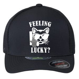 Feeling Luck Cat With Pistol Gun Flexfit Unipanel Trucker Cap