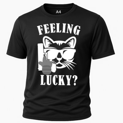 Feeling Luck Cat With Pistol Gun Performance Shirt