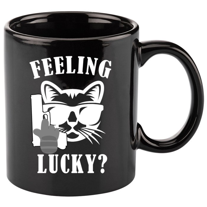 Feeling Luck Cat With Pistol Gun 11oz C Handle Ceramic Mug