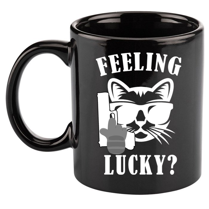 Feeling Luck Cat With Pistol Gun 11oz C Handle Ceramic Mug