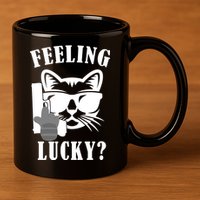 Feeling Luck Cat With Pistol Gun 11oz C Handle Ceramic Mug