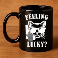 Feeling Luck Cat With Pistol Gun 11oz C Handle Ceramic Mug