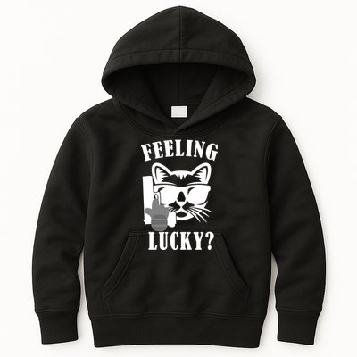 Feeling Luck Cat With Pistol Gun Kids Hoodie