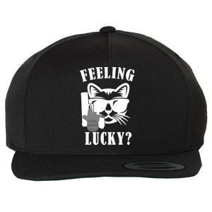 Feeling Luck Cat With Pistol Gun Wool Snapback Cap