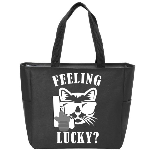 Feeling Luck Cat With Pistol Gun Zip Tote Bag