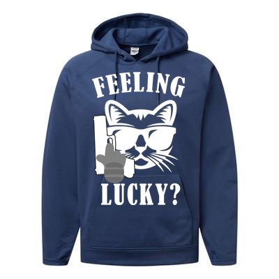 Feeling Luck Cat With Pistol Gun Performance Fleece Hoodie