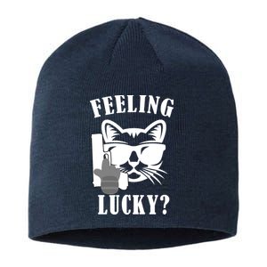 Feeling Luck Cat With Pistol Gun Sustainable Beanie