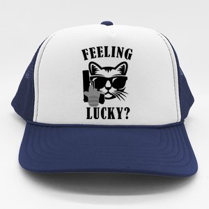 Feeling Luck Cat With Pistol Gun Trucker Hat