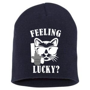 Feeling Luck Cat With Pistol Gun Short Acrylic Beanie