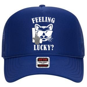 Feeling Luck Cat With Pistol Gun High Crown Mesh Back Trucker Hat