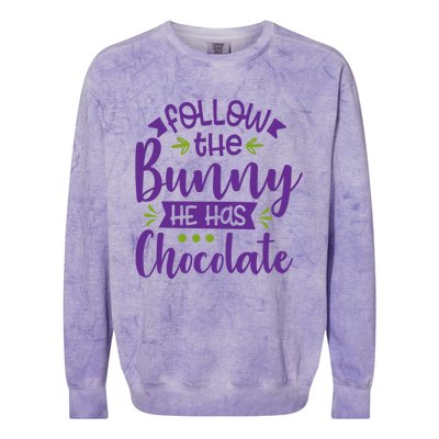 Funny Easter Follow The Bunny He Has Chocolate Gift Colorblast Crewneck Sweatshirt