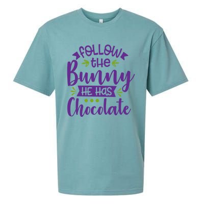 Funny Easter Follow The Bunny He Has Chocolate Gift Sueded Cloud Jersey T-Shirt