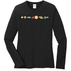 Flat Earth Flat Earth Solar System Ladies Long Sleeve Shirt