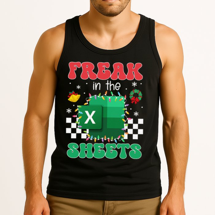 Funny Excel Freak In The Sheets Spreadsheet Ugly Christmas Tank Top