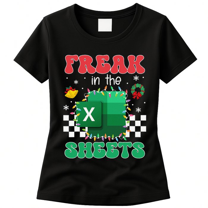 Funny Excel Freak In The Sheets Spreadsheet Ugly Christmas Women's T-Shirt