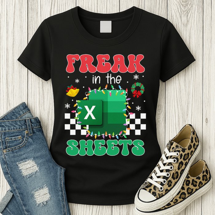 Funny Excel Freak In The Sheets Spreadsheet Ugly Christmas Women's T-Shirt