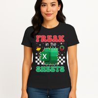 Funny Excel Freak In The Sheets Spreadsheet Ugly Christmas Women's T-Shirt