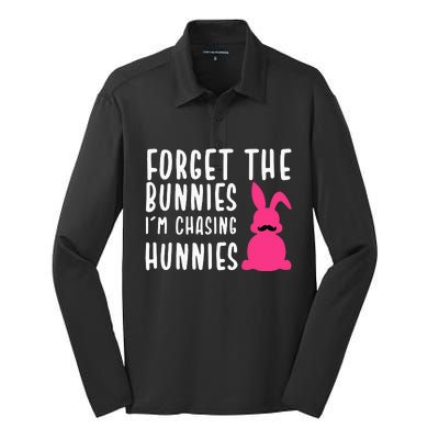 Funny Easter Forget The Bunnies I'm Chasing Hunnies Silk Touch Performance Long Sleeve Polo