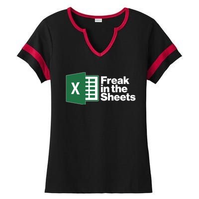 Funny Excel Freak In The Sheets Ladies Halftime Notch Neck Tee