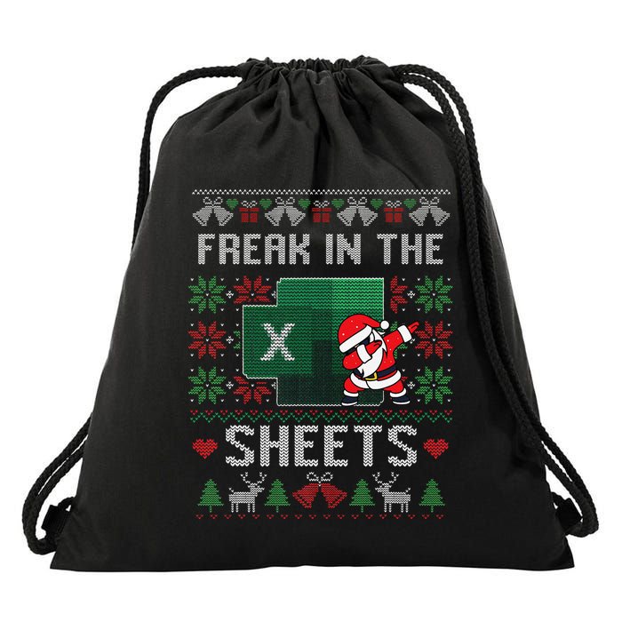 Funny Excel Freak In The Sheets Spreadsheet Ugly Christmas Drawstring Bag