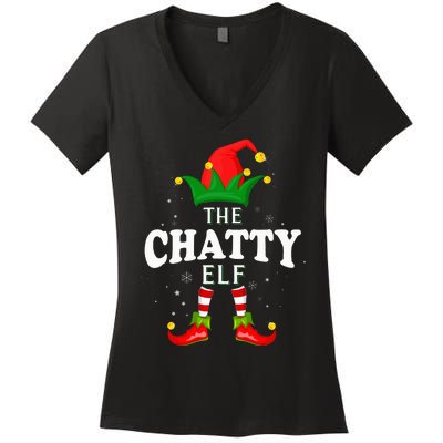 Festive Elf Family Matching Christmas Pajama Set Women's V-Neck T-Shirt