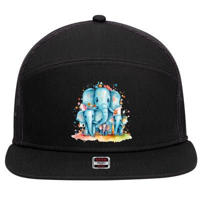 Funny Elephant Family For Cute Elephants And Afrika Lovers 7 Panel Mesh Trucker Snapback Hat