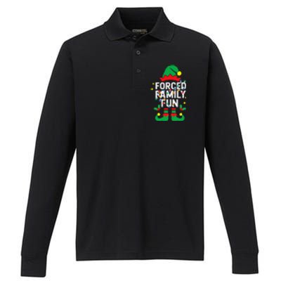 Funny Elf Forced Family Fun Sarcastic Christmas Pajama Performance Long Sleeve Polo