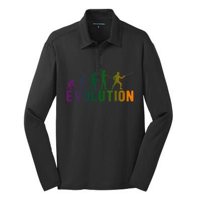 Fencing Evolution Funny Vintage Gift Silk Touch Performance Long Sleeve Polo