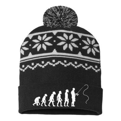 Fisherman Evolution Funny Fisher Fishing Lovers USA-Made Snowflake Beanie