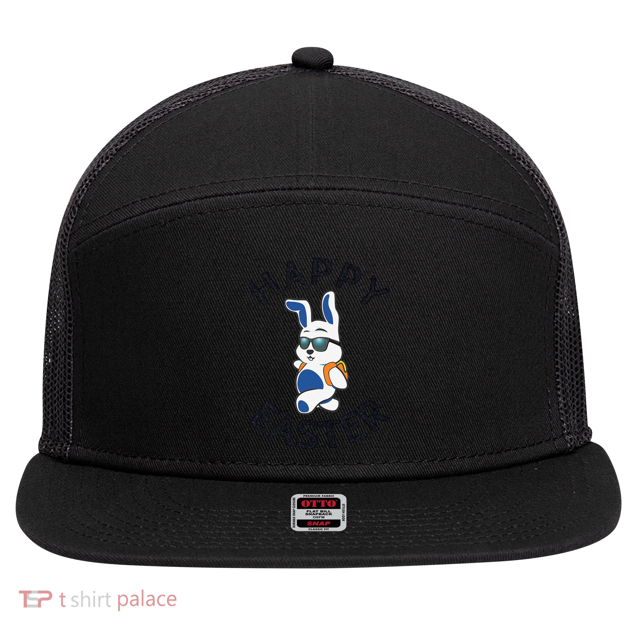 Funny Easter Gifts Top Bunny Happy 7 Panel Mesh Trucker Snapback Hat