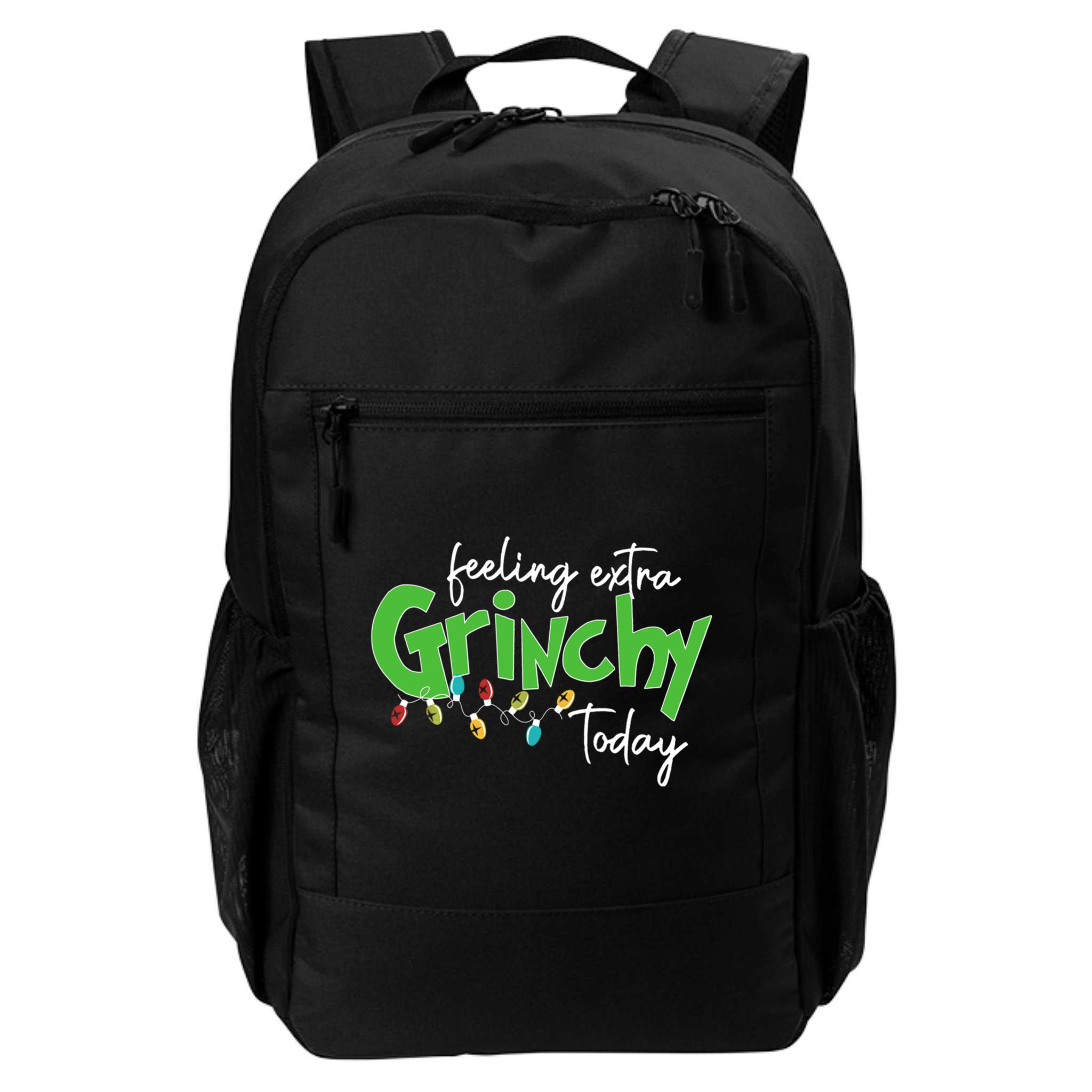 Feeling Extra Grinchy Today Christmas Xmas Lights Pullover Backpack