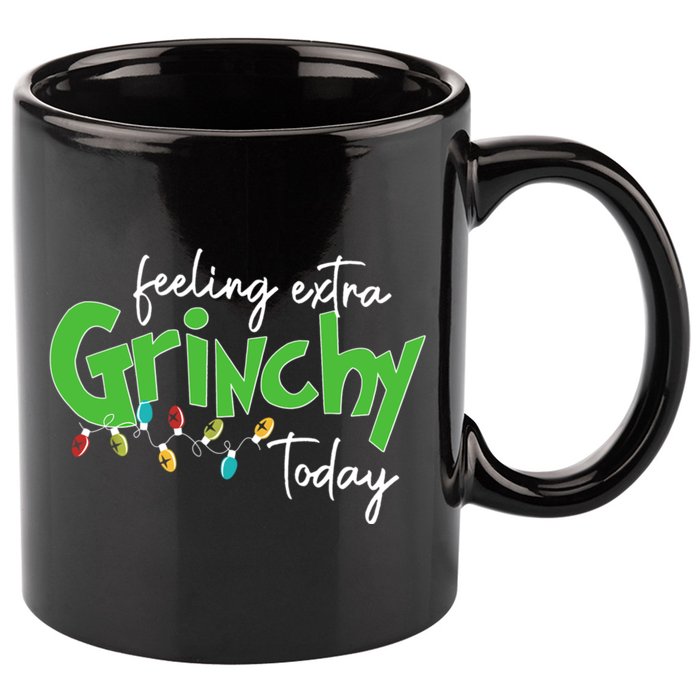 Feeling Extra Grinchy Today Christmas Xmas Lights Pullover 11oz C Handle Ceramic Mug
