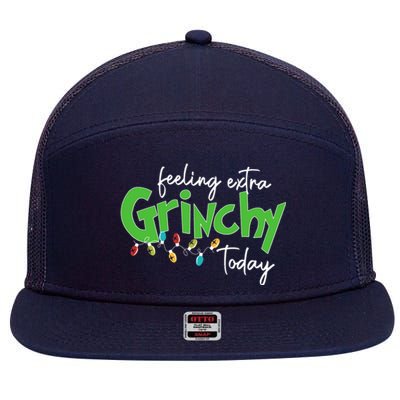 Feeling Extra Grinchy Today Christmas Xmas Lights Pullover 7 Panel Mesh Trucker Snapback Hat