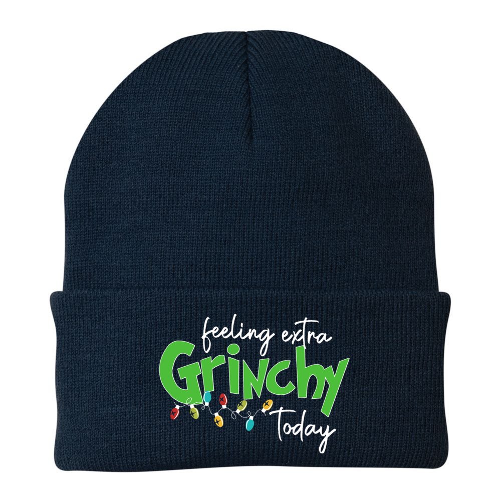 Feeling Extra Grinchy Today Christmas Xmas Lights Pullover Beanie