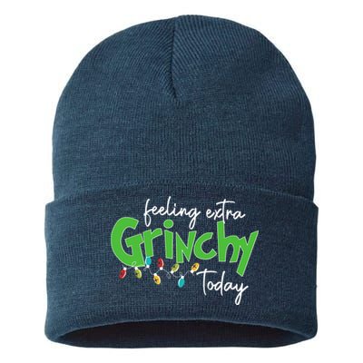 Feeling Extra Grinchy Today Christmas Xmas Lights Pullover Sustainable Knit Beanie