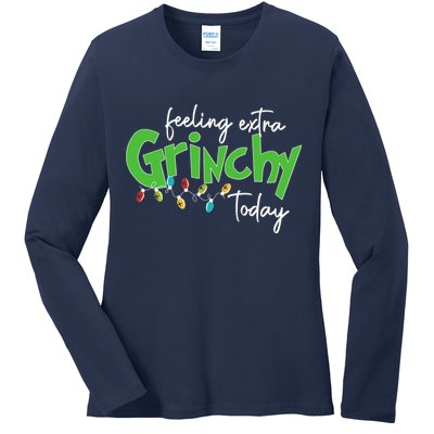 Feeling Extra Grinchy Today Christmas Xmas Lights Pullover Ladies Long Sleeve Shirt