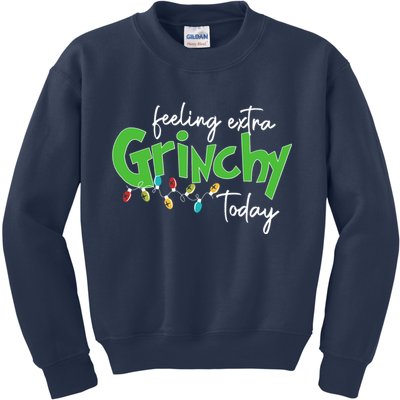 Feeling Extra Grinchy Today Christmas Xmas Lights Pullover Kids Sweatshirt
