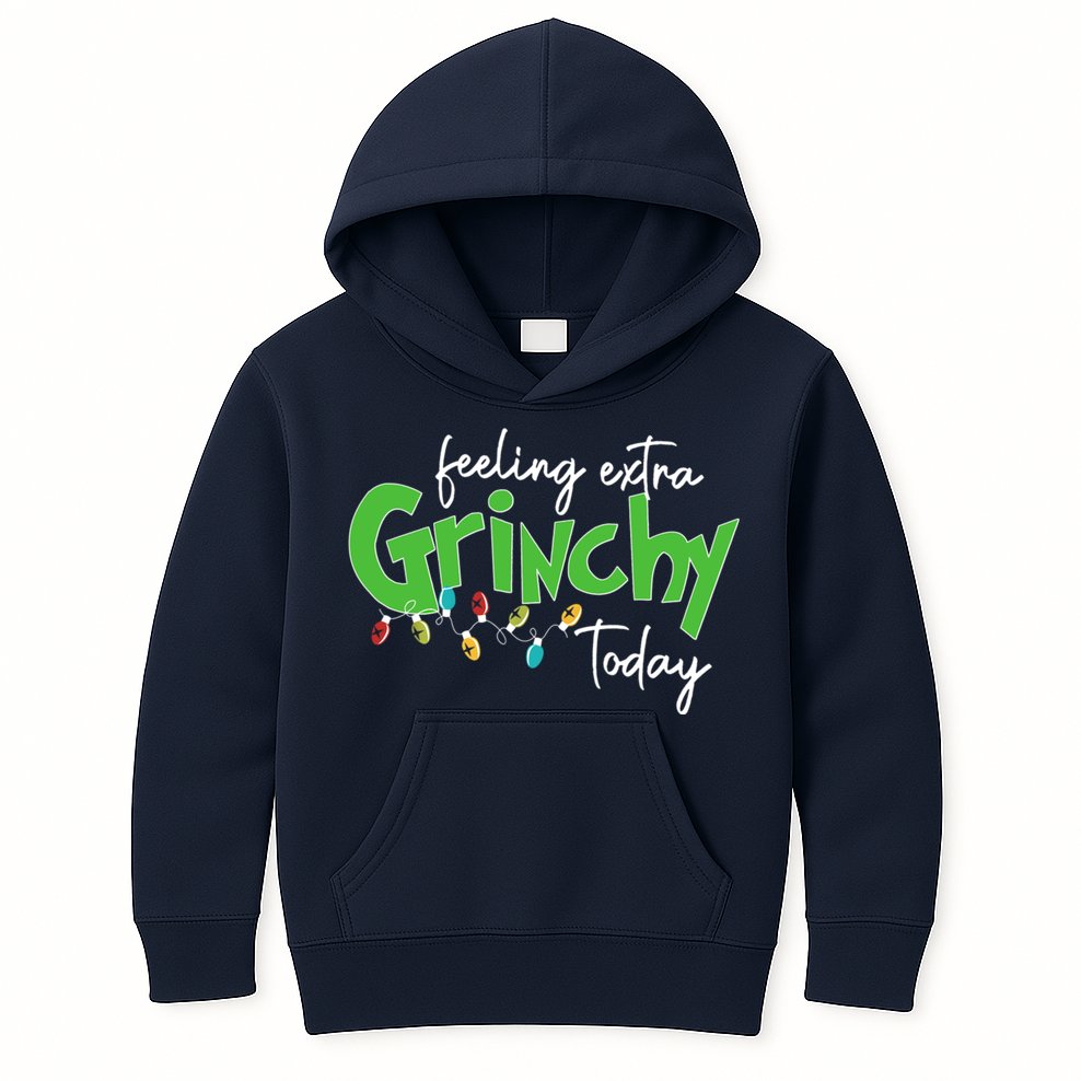 Feeling Extra Grinchy Today Christmas Xmas Lights Pullover Kids Hoodie