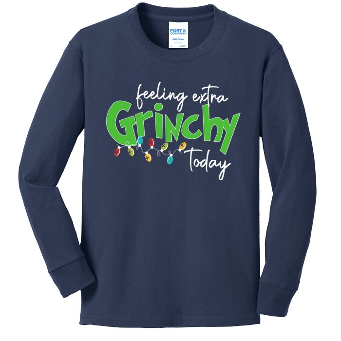 Feeling Extra Grinchy Today Christmas Xmas Lights Pullover Kids Long Sleeve Shirt