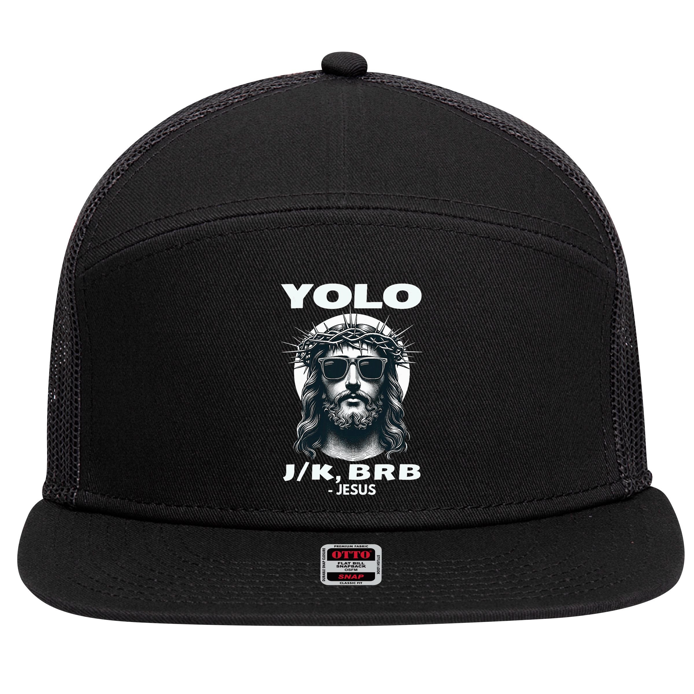 Funny Easter Gifts Christian Resurrection Yolo Jk Brb Jesus 7 Panel Mesh Trucker Snapback Hat