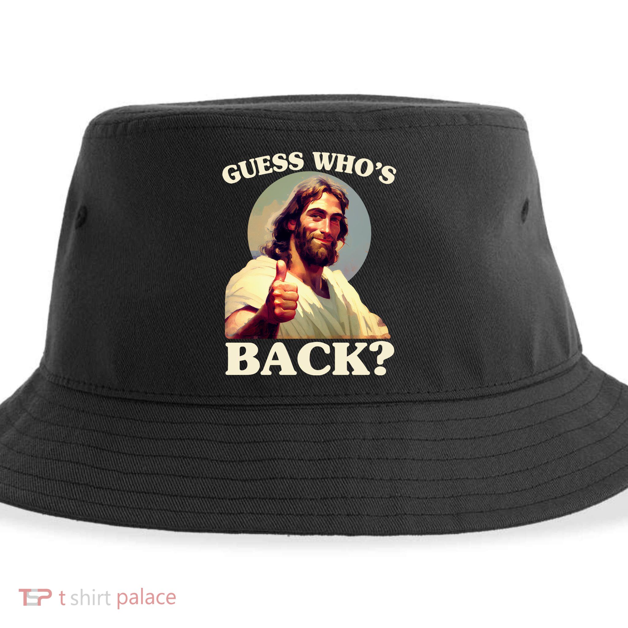 Funny Easter Guess Whos Back Jesus Sustainable Bucket Hat