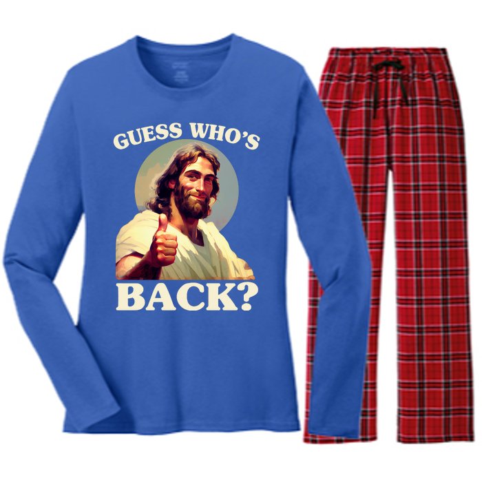 Funny Easter Guess Whos Back Jesus Women's Long Sleeve Flannel Pajama Set 